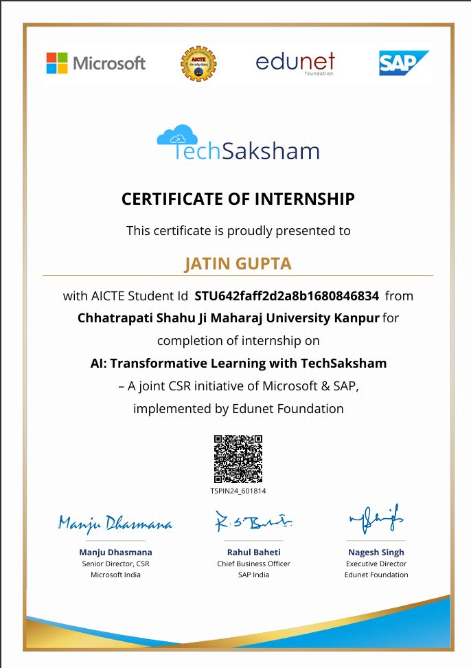 TechSaksham Internship Certificate