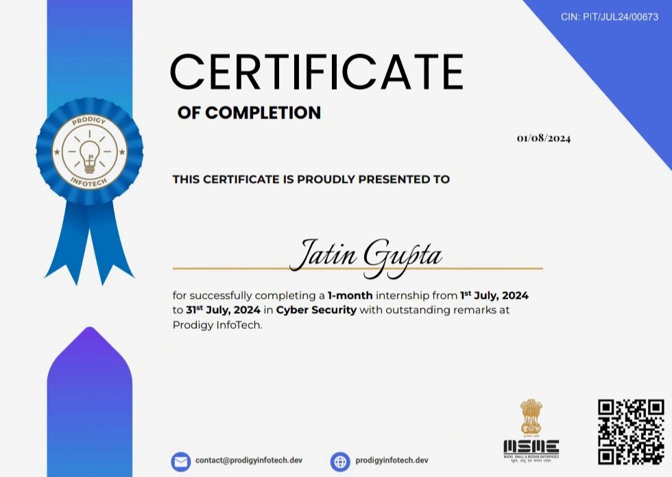 Cyber Security Internship Certificate