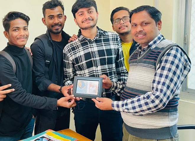 Team receiving award for best web application at technology conference